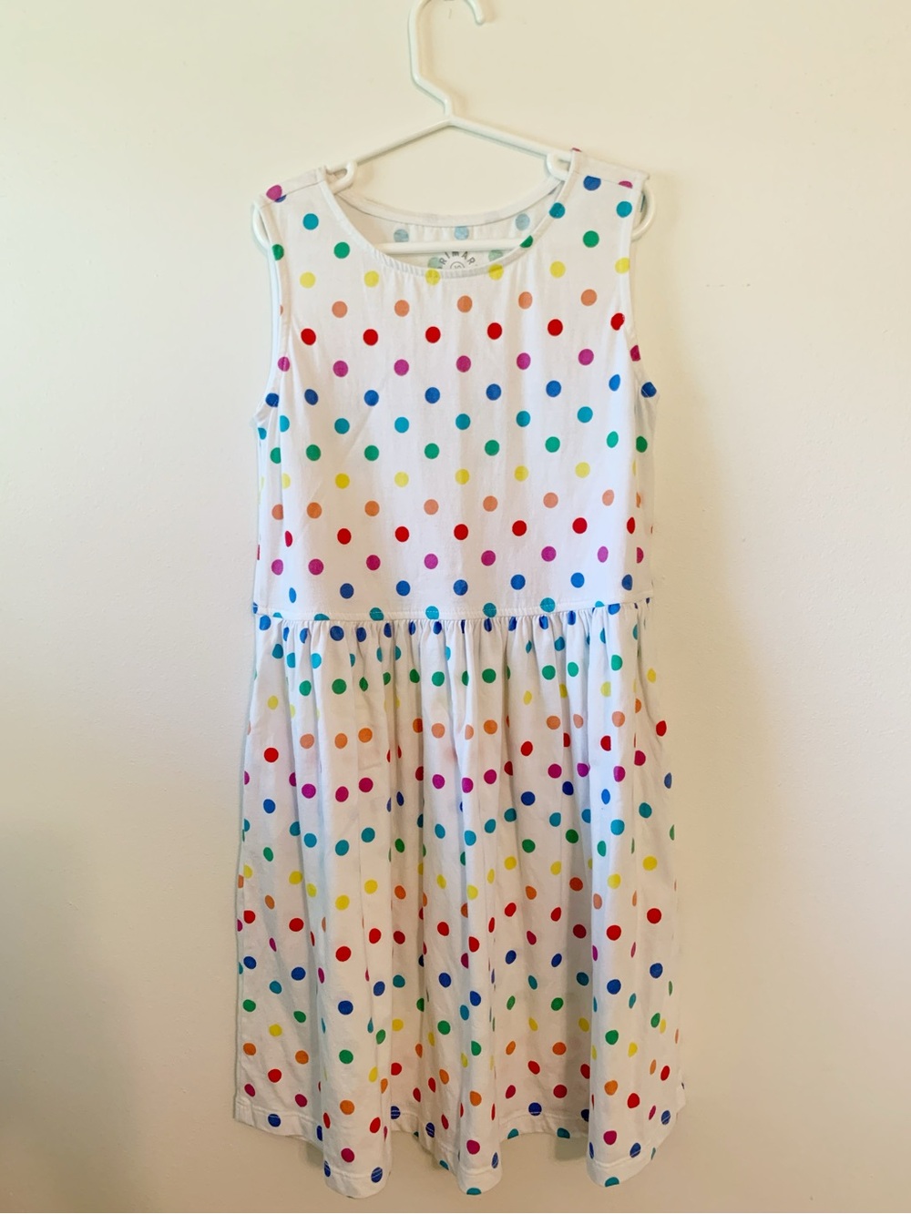 Primary Girls' White Rainbow Polka Dot Sleeveless Recess Dress size 10
